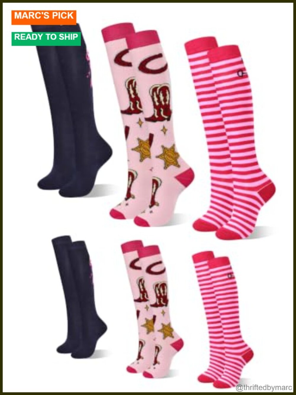Horse Riding Socks 6-Pair Set Cotton Knee High Equestrian Socks